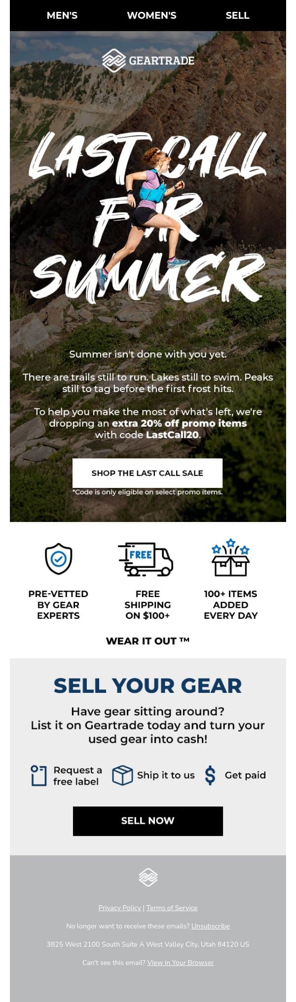 Summer is still calling ☀️ email from Geartrade screenshot