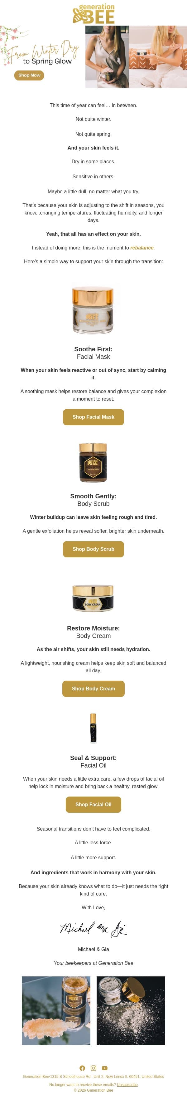 Caught Between Seasons? Your Skin Feels It Too email from Generation Bee screenshot