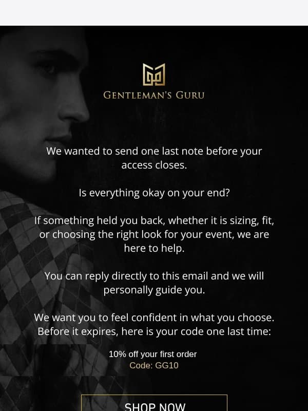 Last call for your 10% email from Gentleman's Guru