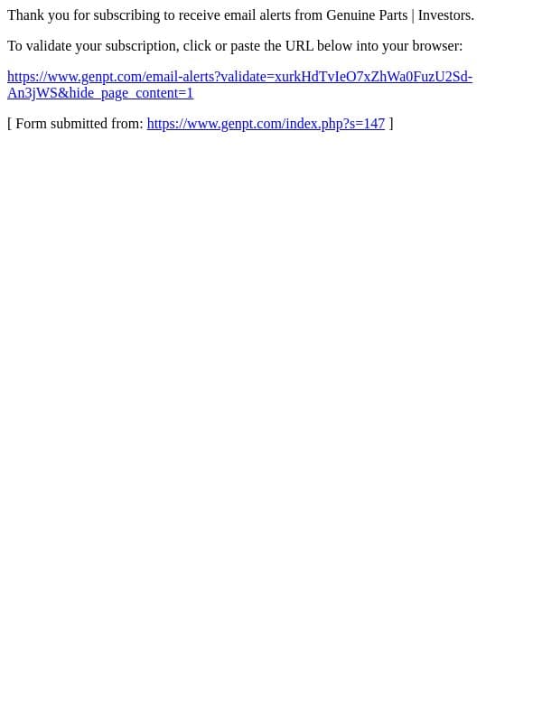 Email validation for Genuine Parts | Investors required email from Genuine Parts Company