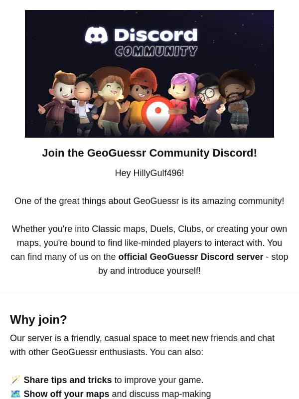 Get your Community Avatar Outfit! email from GeoGuessr