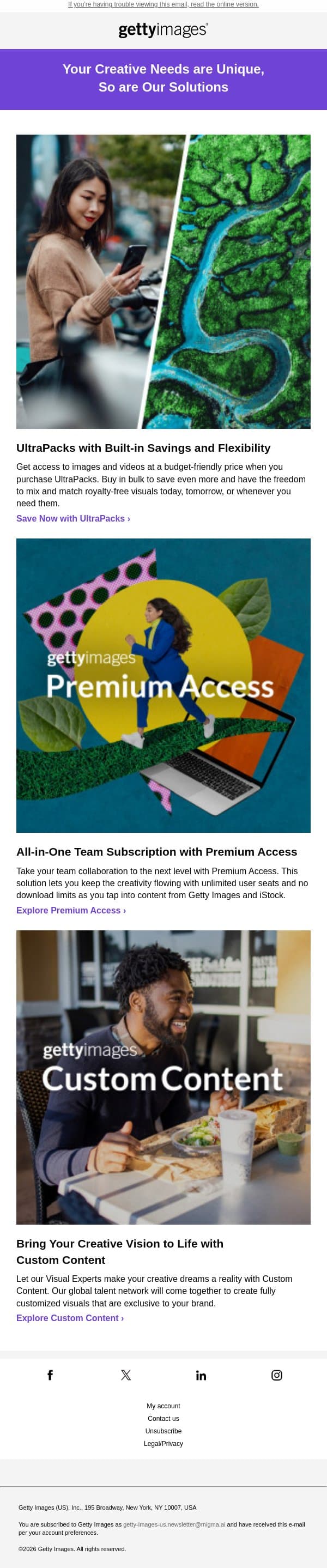 Unique Projects Need Unique Solutions email from Getty Images screenshot