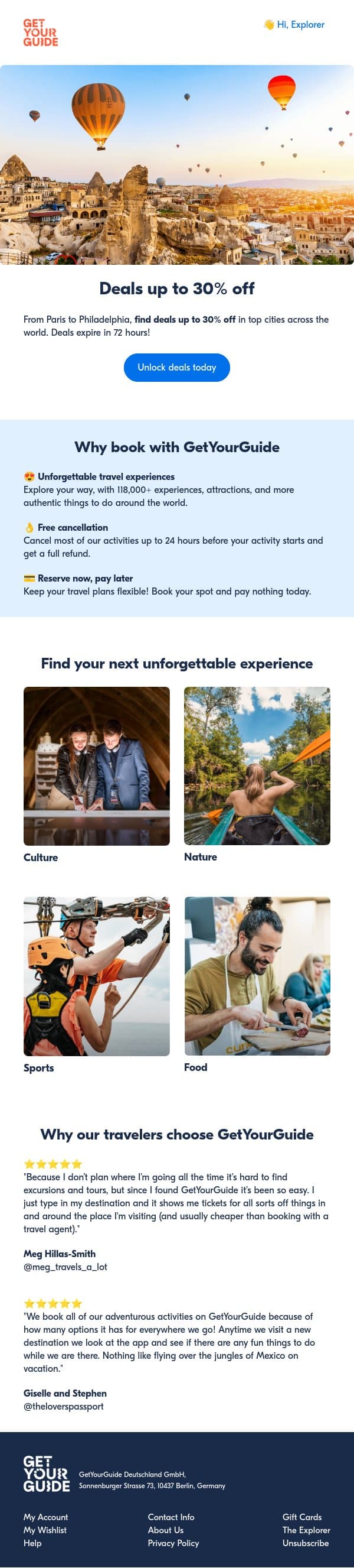 Explorer, 🔥 Last chance to save up to 30% email from GetYourGuide screenshot