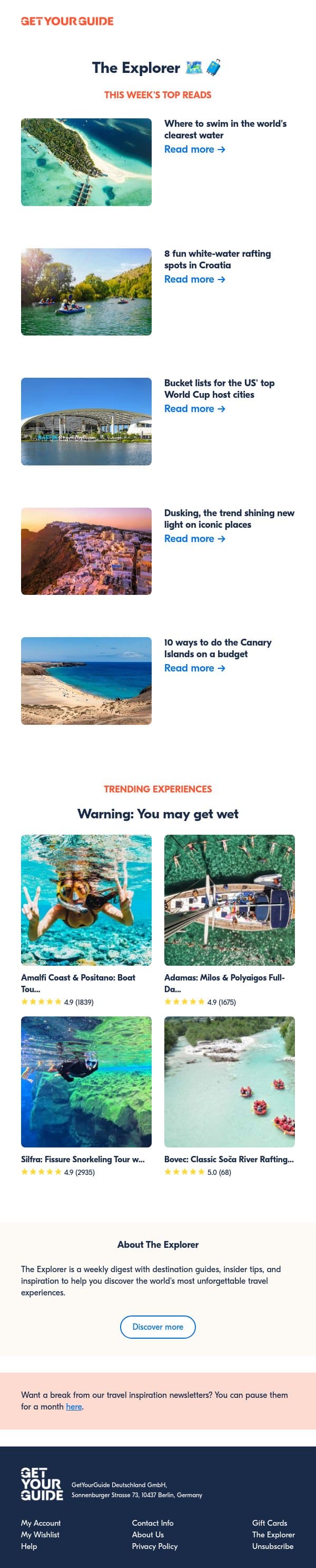 Dive into the clearest water on Earth π email from GetYourGuide screenshot