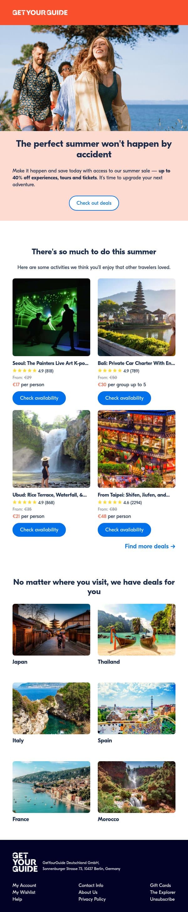 Plan your summer with up to 40% off ☀️ email from GetYourGuide screenshot