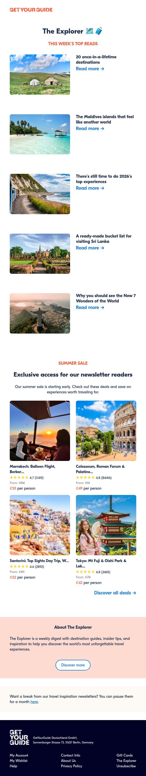 20 trips your passport dreams about 🗺️ email from GetYourGuide screenshot