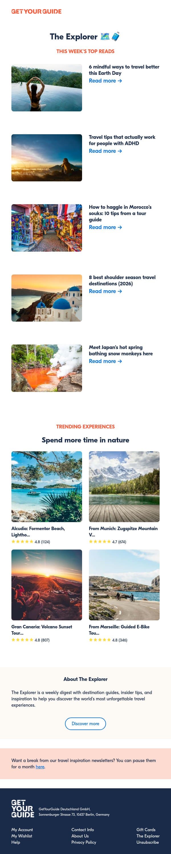 🌵 6 ways to be a mindful traveler email from GetYourGuide screenshot