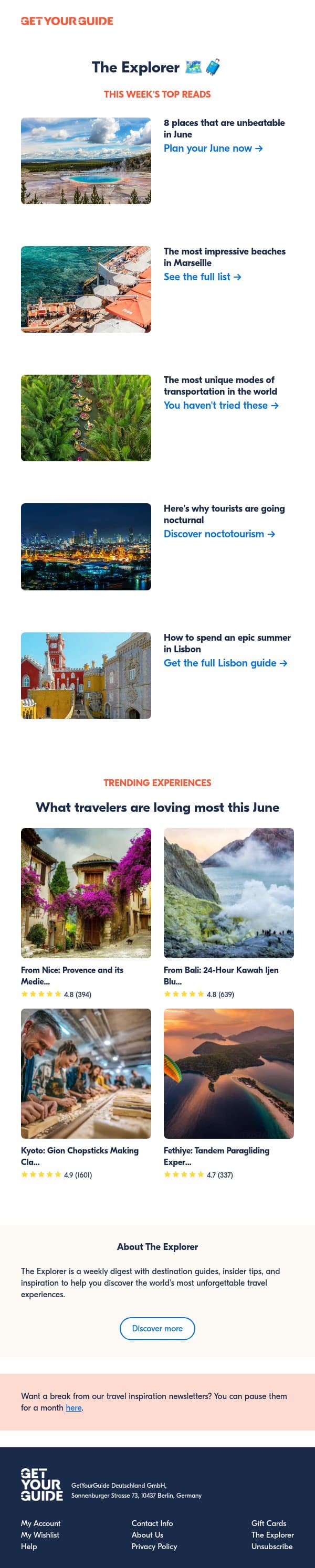 ๐ 8 epic places to visit in June email from GetYourGuide screenshot