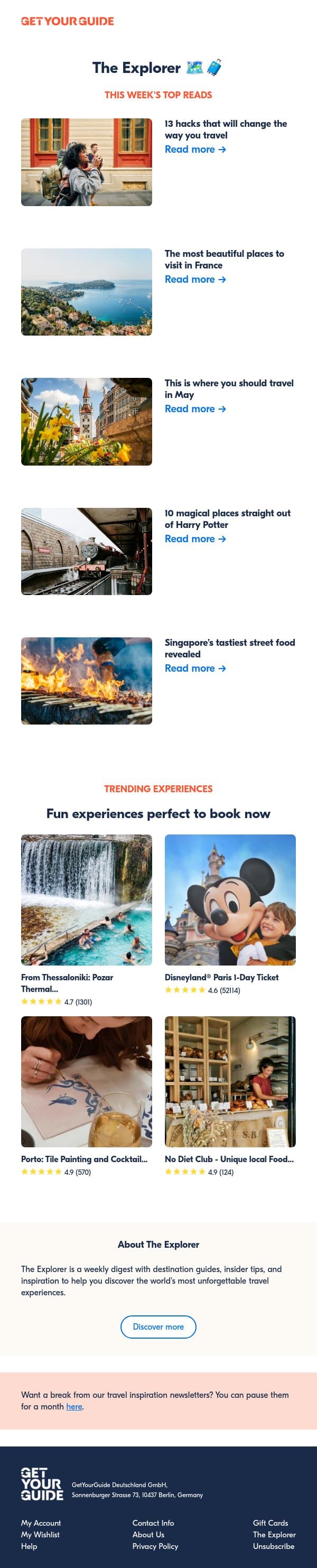 ✈️ 13 life-changing travel hacks email from GetYourGuide screenshot