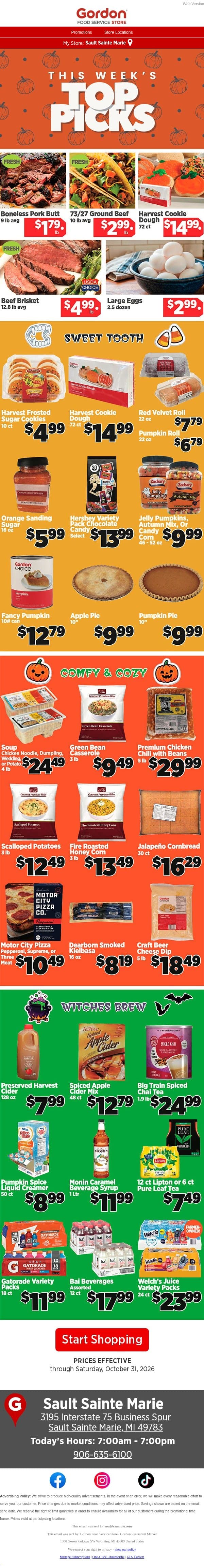 Sips, sweets, and savory bites: Your cozy Halloween feast π email from GFS Store screenshot