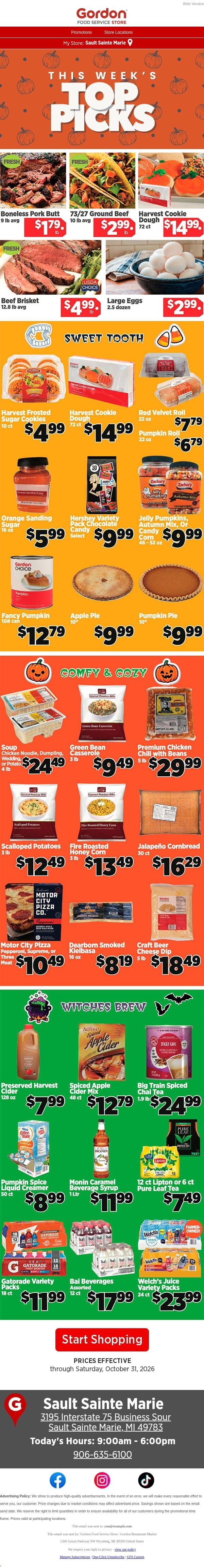 Halloween + Hot Deals = Spooky good Top Picks email from GFS Store screenshot