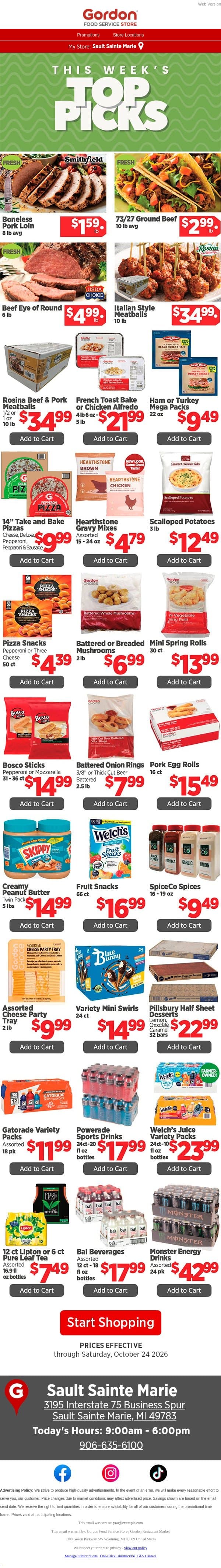 This week's lineup is here!🛒🔥 email from GFS Store screenshot