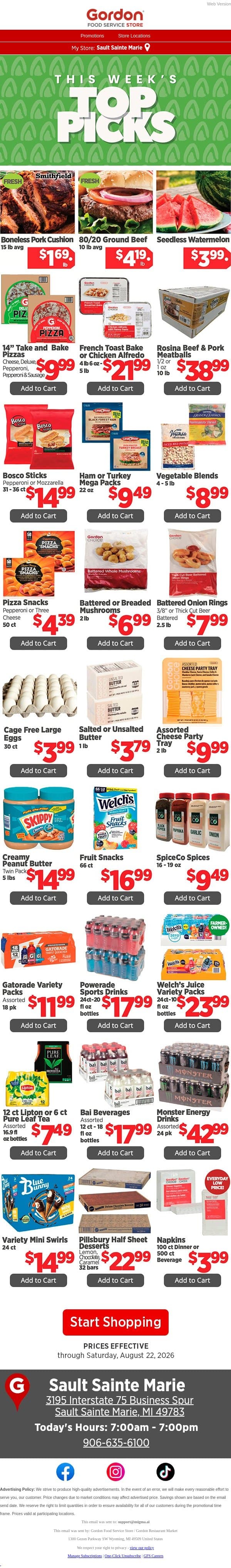 Satisfy your weekend cravings email from GFS Store screenshot
