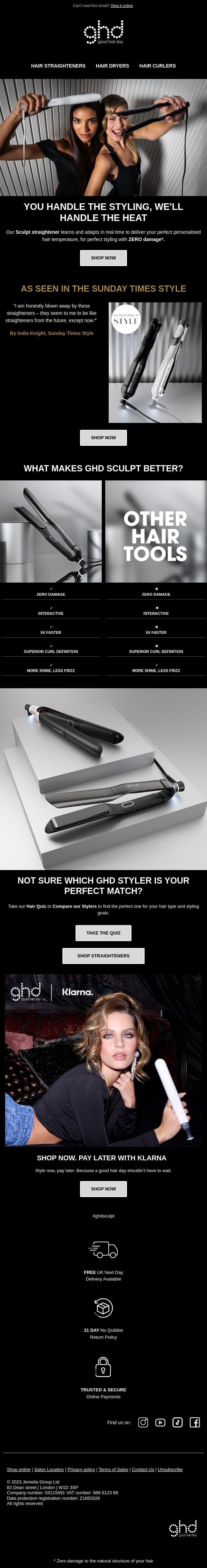 Sunday Times Style: "A Straightener From The Future" ✨ email from GHD screenshot