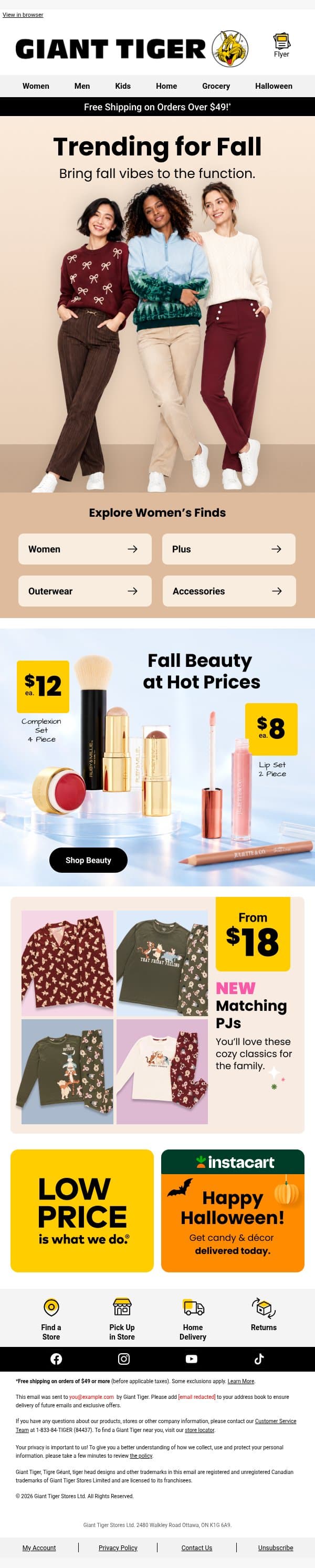 Fall styles at prices worth a double look email from Giant Tiger screenshot