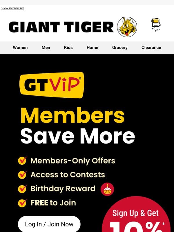 Hi, we’re so glad you’re here! email from Giant Tiger