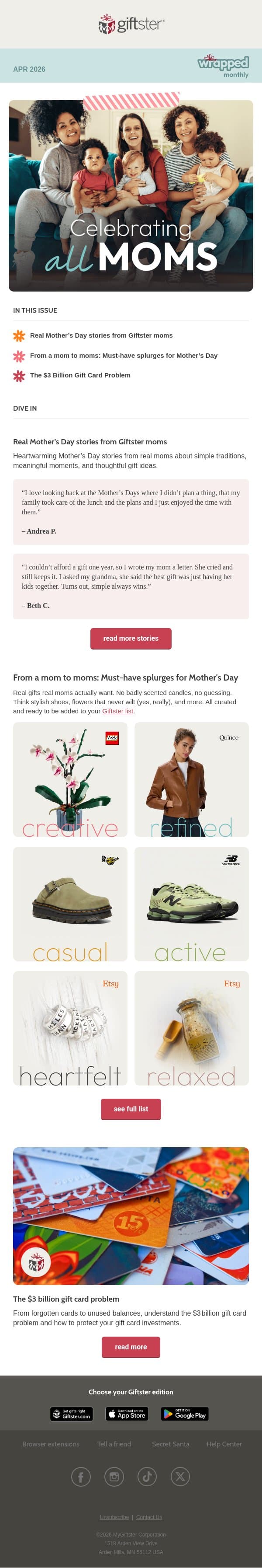 Real moms. Real talk. email from Giftster screenshot