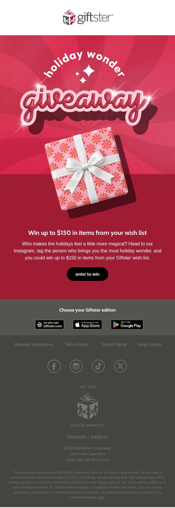 ‘Tis the season for a giveaway email from Giftster screenshot