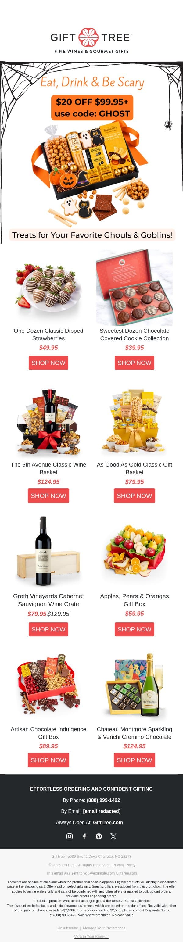 All Treats, No Tricks—Take $20 Off 🎃 email from GiftTree screenshot