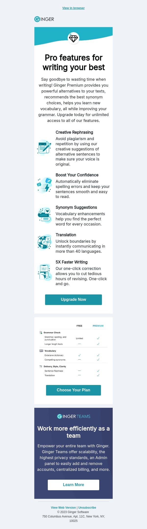 What is Ginger Premium? email from Ginger Software screenshot