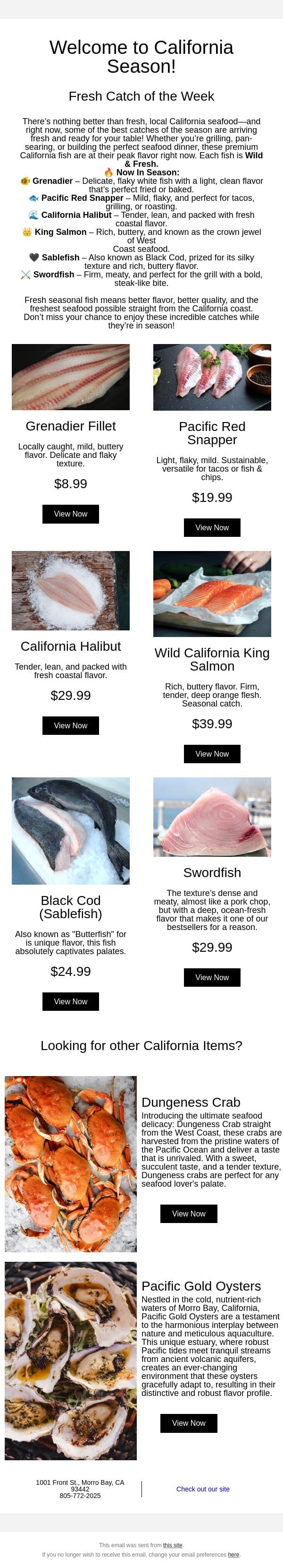 California is Open! email from Giovanni's Fish Market screenshot