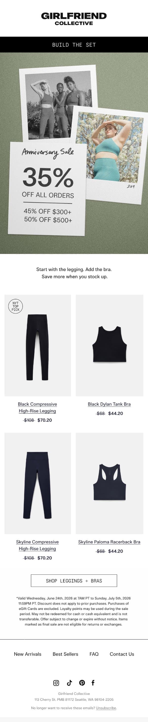 Build the set while it’s on sale email from Girlfriend Collective screenshot