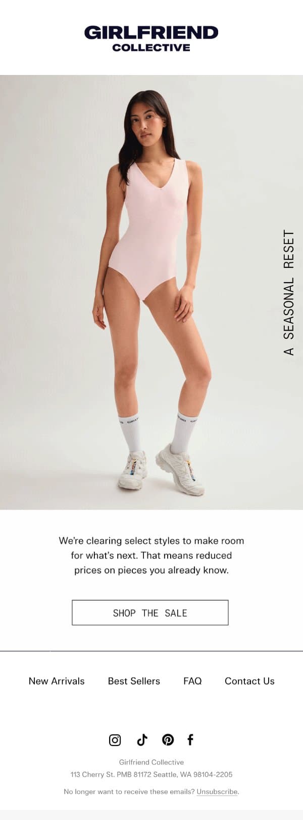 A Seasonal Reset email from Girlfriend Collective screenshot