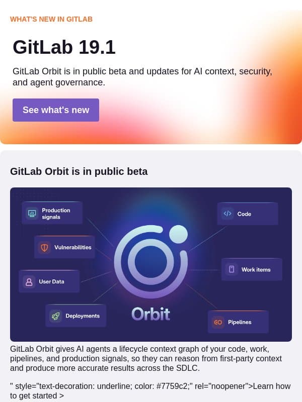 New in GitLab 19.1: Orbit, AI governance, and one vulnerability view email from GitLab