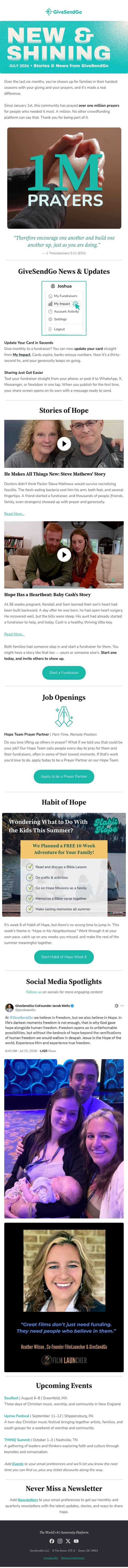 A million prayers, and counting email from GiveSendGo screenshot