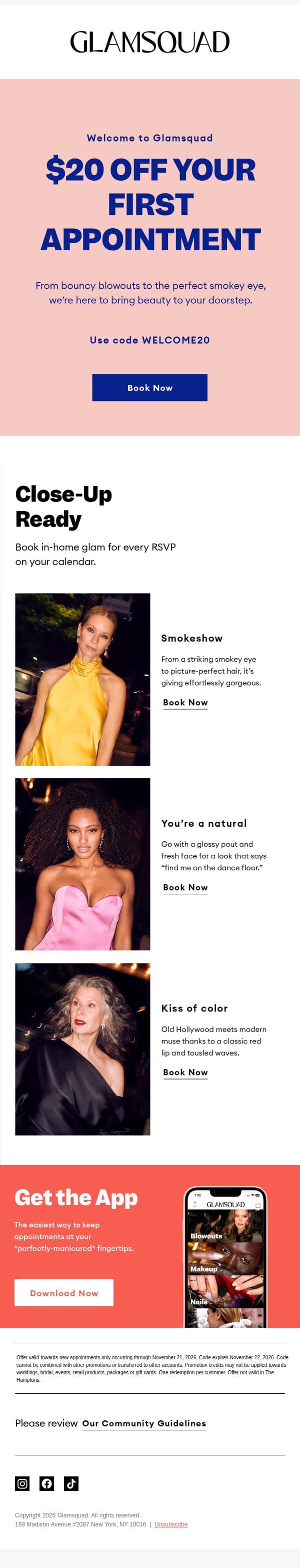 ICYMI: $20 Off Your First Appointment email from GlamSquad screenshot
