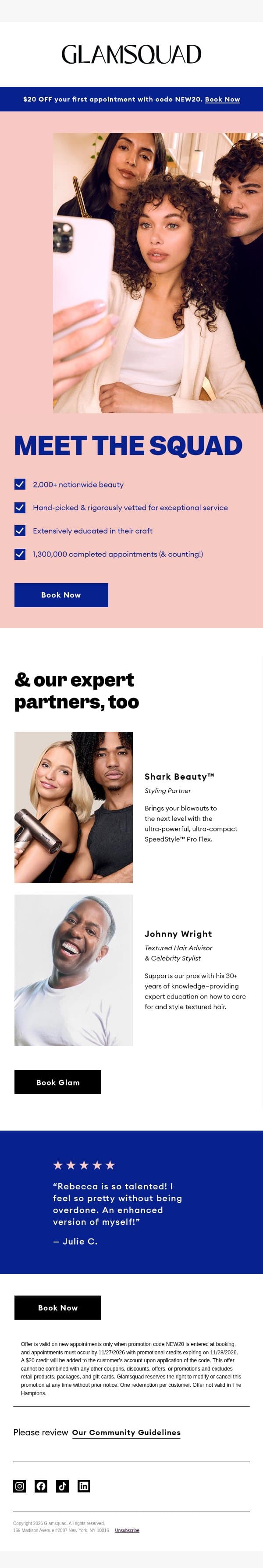 The ones who make beauty happen email from GlamSquad screenshot