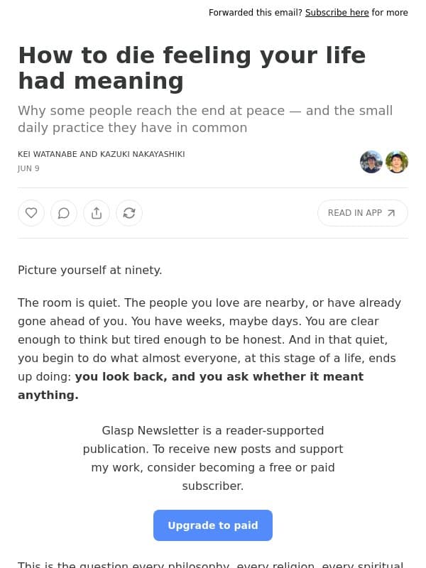 How to die feeling your life had meaning email from Glasp