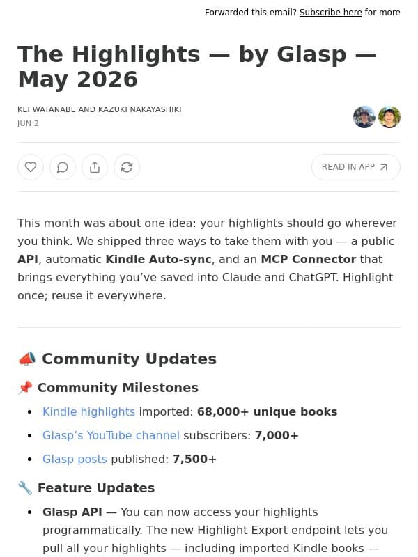 The Highlights — by Glasp — May 2026 email from Glasp