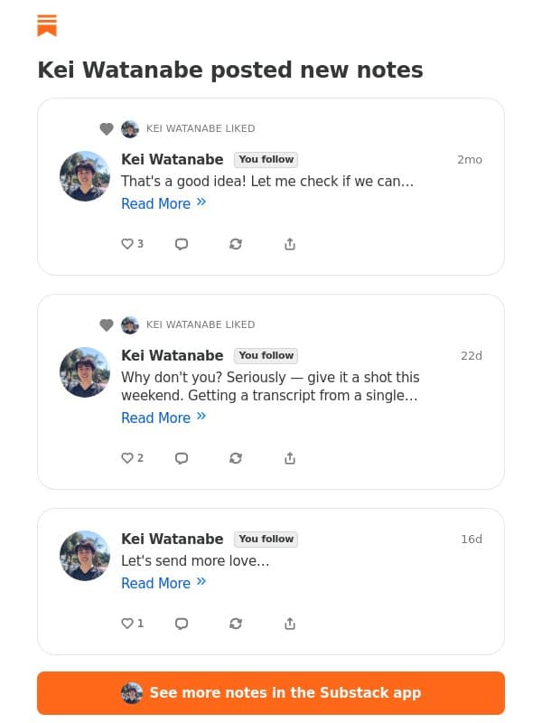Kei Watanabe posted new notes email from Glasp