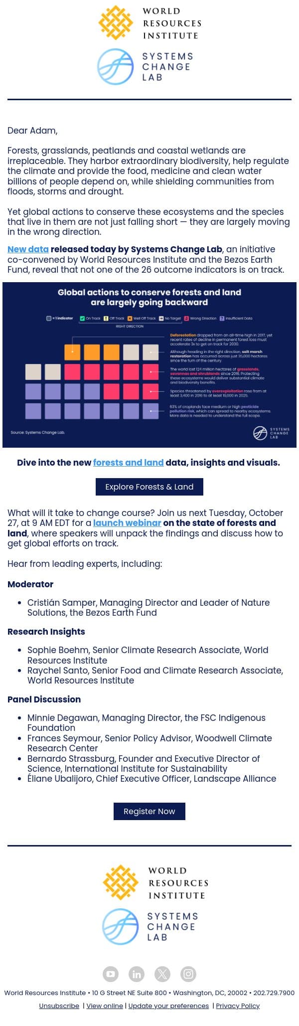 New Data: Key Shifts to Conserve Forests and Land email from Global Forest Watch screenshot