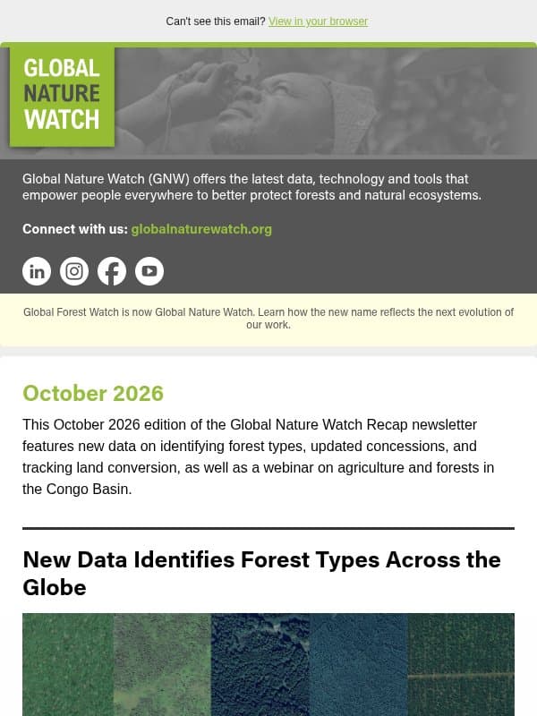 New high-resolution map of five major forest types email from Global Forest Watch