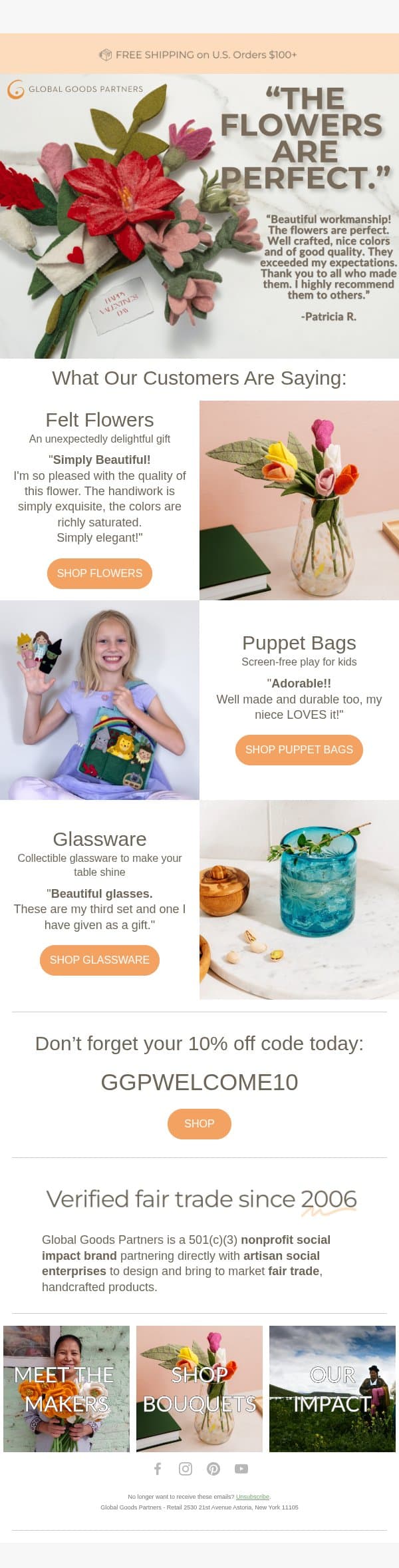 What Customers LOVE About Our Gifts!π email from Global Goods Partners screenshot
