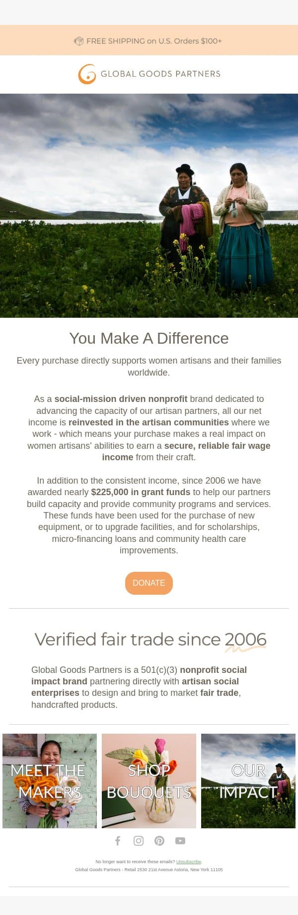 Your Purchase Makes A Difference π email from Global Goods Partners screenshot