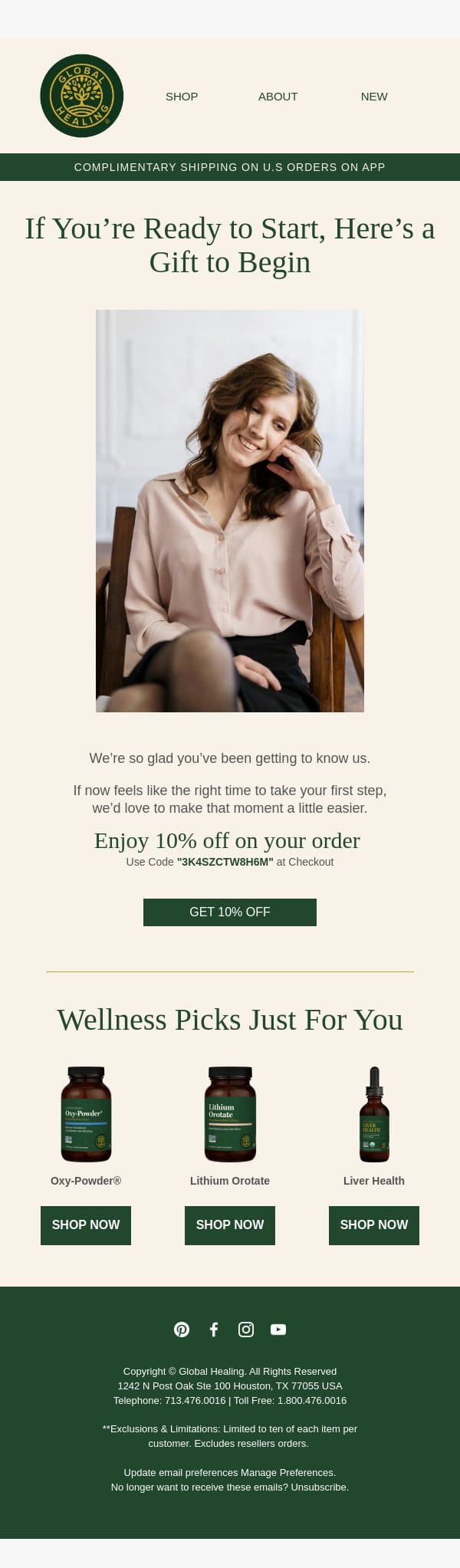 Your first step — with a gentle nudge email from Global Healing Center screenshot