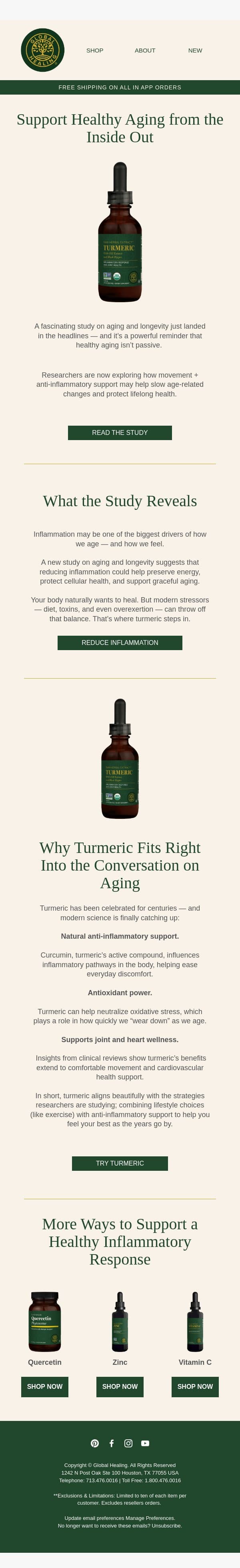 What Experts Recommend for Aging Gracefully email from Global Healing Center screenshot