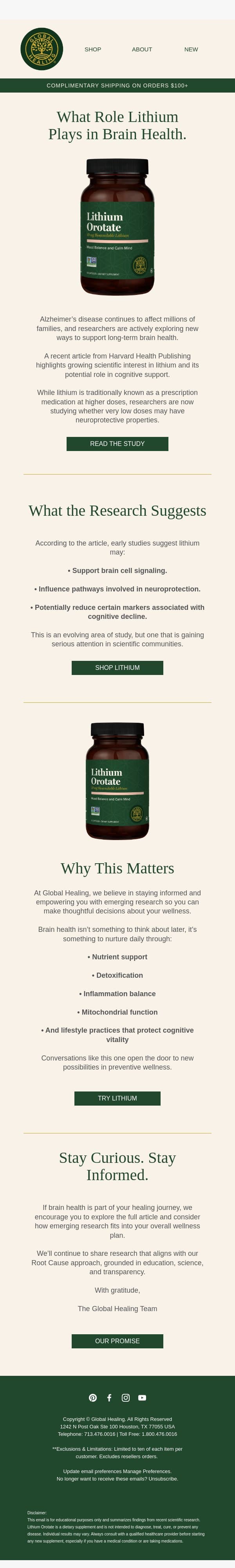 A New Conversation Around Lithium email from Global Healing Center screenshot