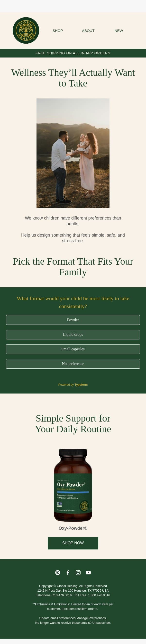 How Should Kids Supplements Be Made? email from Global Healing Center screenshot
