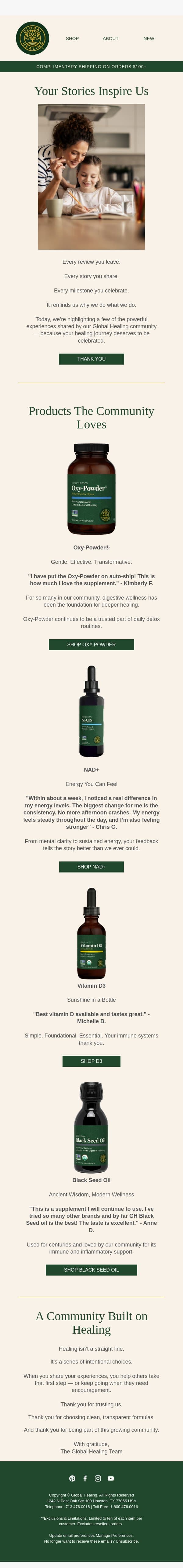 Real Stories. Real Results. email from Global Healing Center screenshot