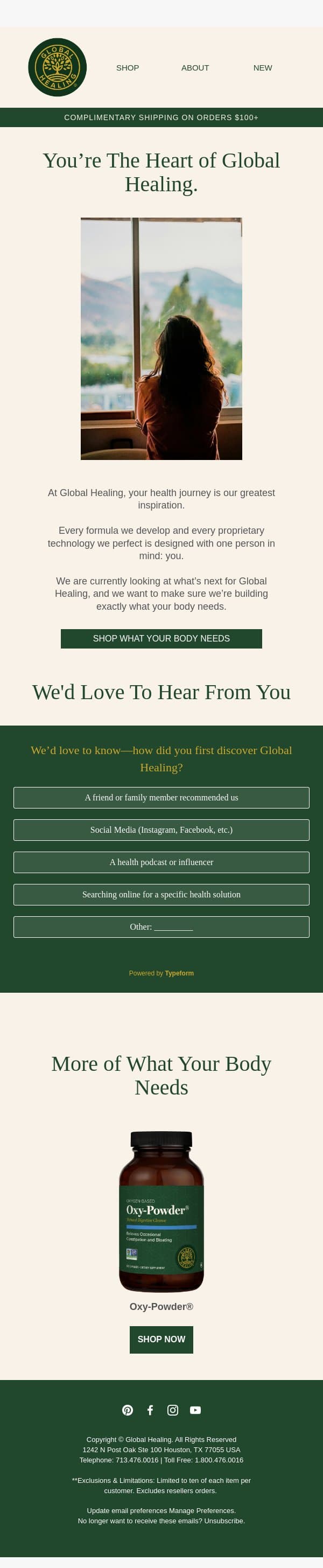 Which product should we create next? email from Global Healing Center screenshot