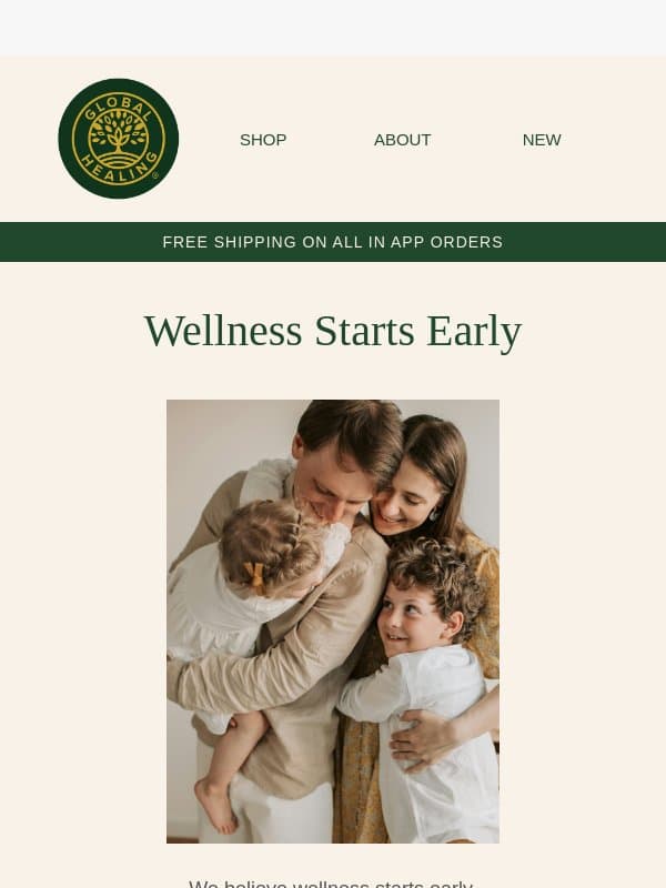 Wellness Starts Early email from Global Healing Center