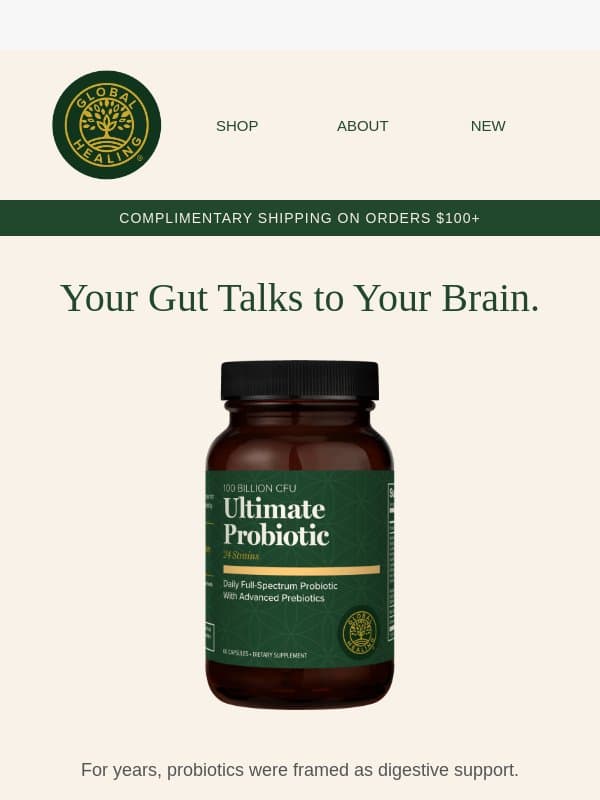 Your Gut Talks to Your Brain email from Global Healing Center
