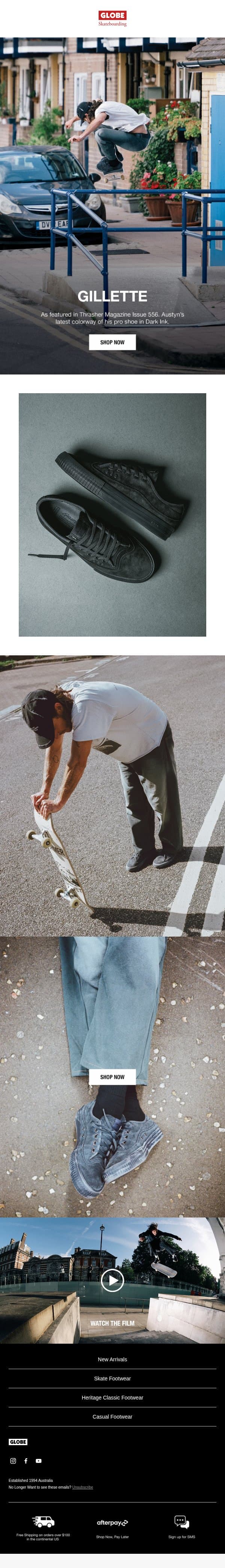 THE GILLETTE DARK INK | AUSTYN’S LATEST COLORWAY email from Globe Brand screenshot