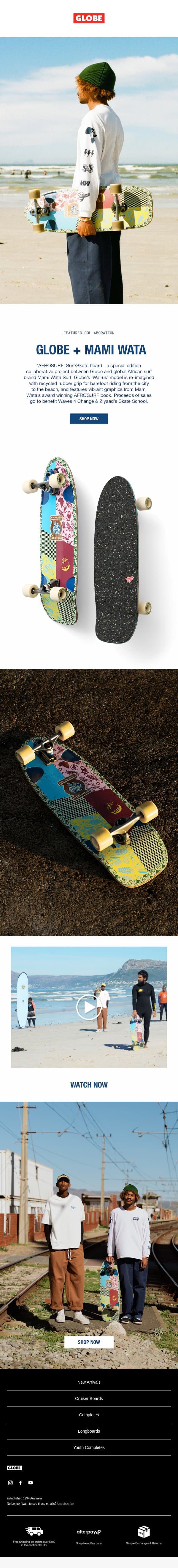 MEET THE MAMI WATA SURF SKATE email from Globe Brand screenshot