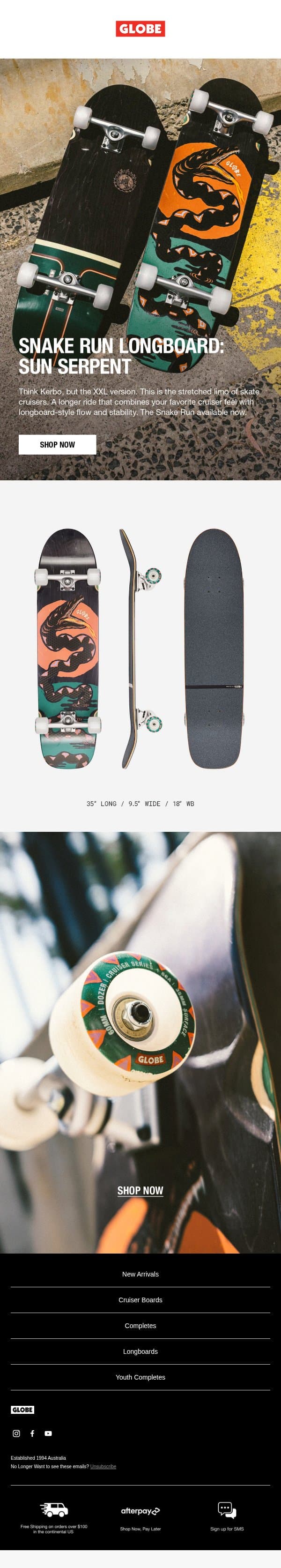 MEET THE SNAKE RUN | SUN SERPENT email from Globe Brand screenshot