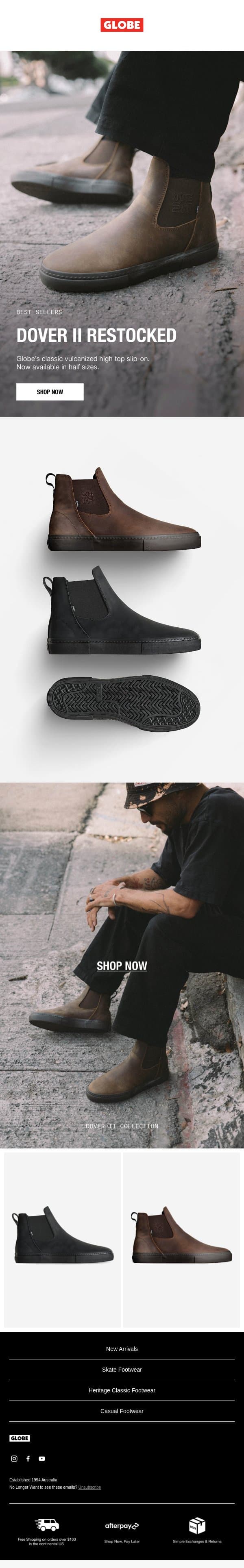 IN STOCK NOW | The Dover II email from Globe Brand screenshot
